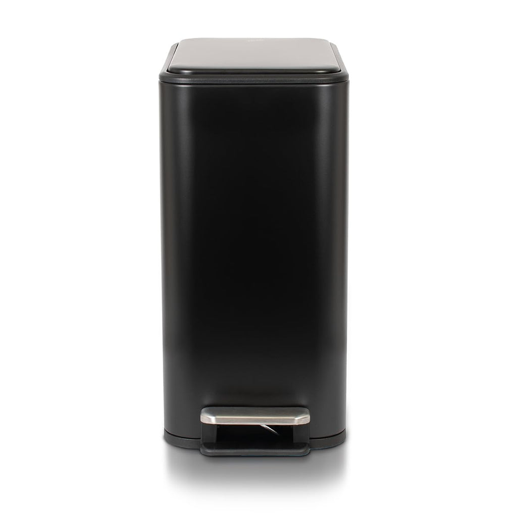 Glad Slim Bathroom Trash Can - Small Garbage Pail with Soft Close Lid & Step Foot Pedal | Narrow Black Metal Waste Basket with Removable Inner Bucket, 2.6 Gallon