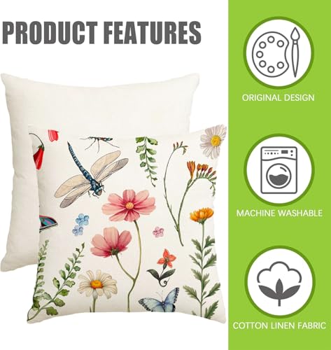 RABUSOFA Waterproof Spring Summer Pillow Covers 18x18" - Multicolor Set of 2 for Outdoor Furniture