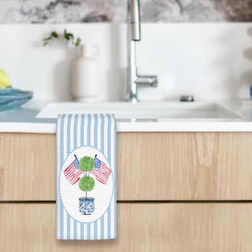 Patriotic Chinoiserie Kitchen Towels - 4th of July Hand Towels 16x24in
