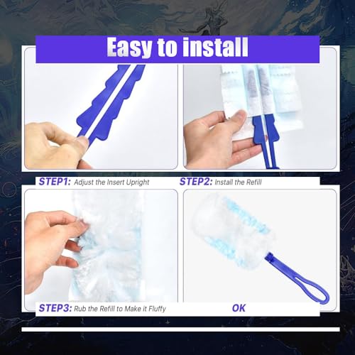 Hlmsyurx Blue 21 Pack Duster Refills Compatible with Swiffer - Heavy Duty Multi-Surface Dusters & Extra Handle