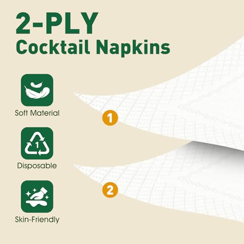 White Disposable Cocktail Napkins 150 Count - EZLYFF, 9x9 Inches, Party Bar Supplies