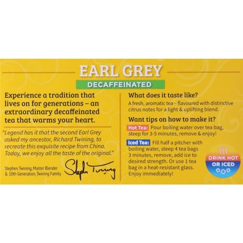Twinings Decaffeinated Earl Grey Tea Bags - 20 Count, Citrus Flavor