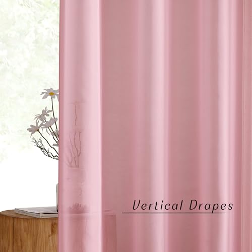 NICETOWN Pink Sheer Curtains 54" x 96" - Grommet Window Treatments (2 Panels)