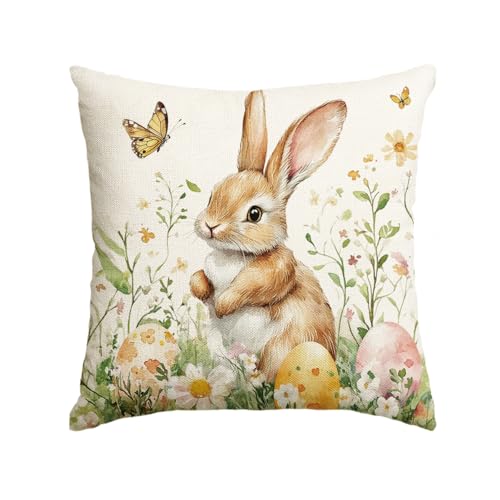 AVOIN colorlife Easter Bunny Throw Pillow Cover, 18x18 Inch Floral Case