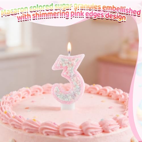 Pink Macaron Number 1 Birthday Candle Glitter Cake Topper for Girls