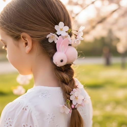 Jowxsx 4Pcs Plush Bunny Hair Claw Clips for Thin Hair