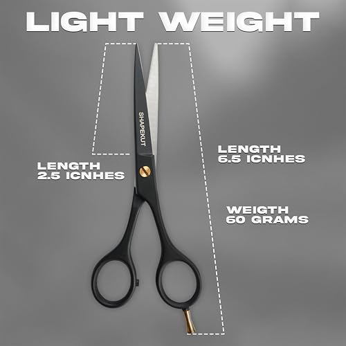 SHAPEKUT Professional 6.5 Inch Hair Cutting Scissors, Black Stainless Steel Barber Shears