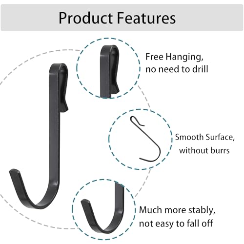 AUXBC 20Pcs J-Shaped Stainless Steel Hanging Hooks - 0.1" Black Wire Rack Clip