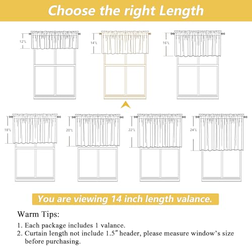 OWENIE Linen Textured Valance Curtain, 60x14 Inch Light Filtering Valance