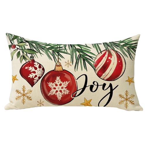 Christmas Balls Lumbar Throw Pillow Cover, 12 x 20 Inch Cotton Linen Case