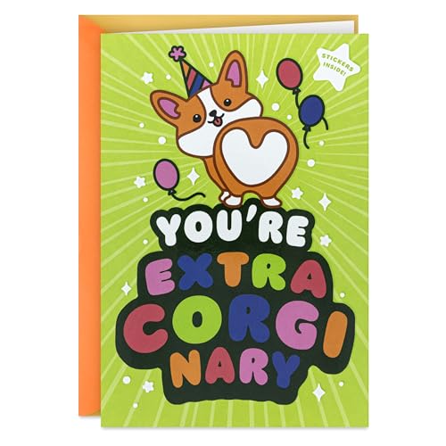 Hallmark Kids Birthday Card - You're Extra-Corgi-Nary with Stickers