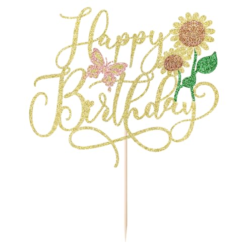 Gold Glitter Sunflower Cake Topper for Birthdays & Baby Showers