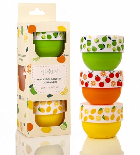 MosJos Snack Containers Set - 4 Oz Food Storage Cups with Lids (3 Colors)