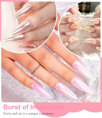 LEDSUUEI Aurora Chrome Nail Powder Kit - 3 Cans Pearl Mirror Effect