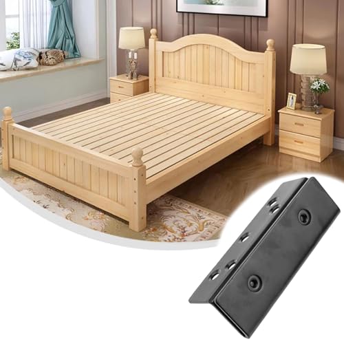 Heavy-Duty Black Frame Column Brackets - 2PCS Double-Hook Design for Bed Frame Reinforcement