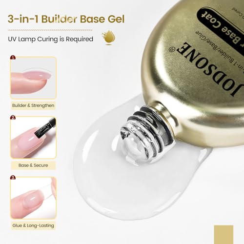 JODSONE 3-in-1 Builder Base Gel, 16.5ml No Wipe UV/LED Nail Gel
