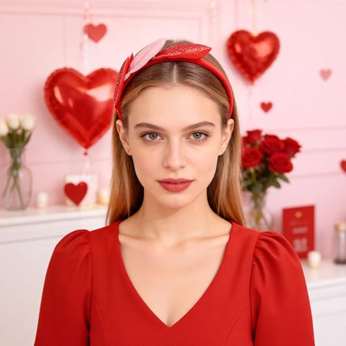 SARATA Valentine's Day Sequin Heart Headband Glitter Hair Band