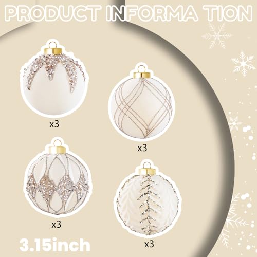 Nervure 12PCS Velvet Christmas Ornaments - Beige Glitter Balls