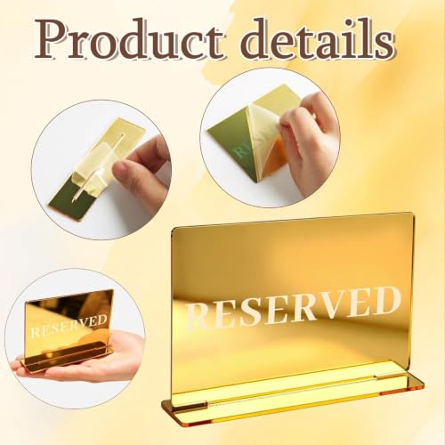 3pcs Gold Reserved Table Signs - 3.94" x 2.76" Acrylic Seating Markers