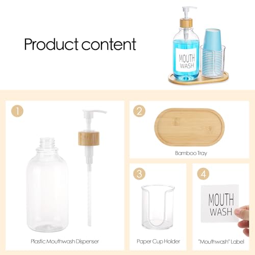 Clear Mouthwash Dispenser with Cup Holder - 17oz Refillable Bathroom Organizer