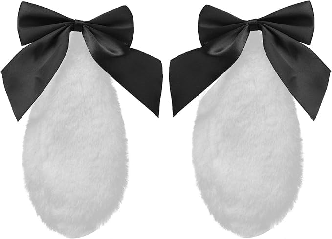 Tustao Plush Bunny Ear Hair Clips with Bow-Knot Lop Ears Cosplay Headwear