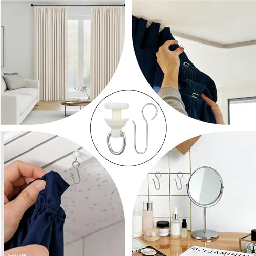 100PCS Curtain Track Gliders and Hooks for Ceiling Mount Systems
