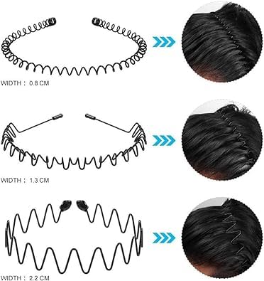 BWESOO Black Metal Wavy Headband for Men Elastic Non-Slip Hair Band