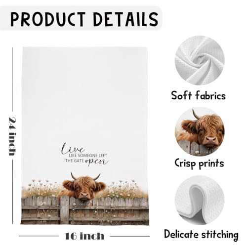 Farmhouse Highland Cow Kitchen Towels - 16x24 Decorative Hand Towels