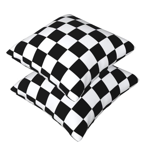Checkered Pillow Covers 18x18 in Black and White Plaid - Set of 2