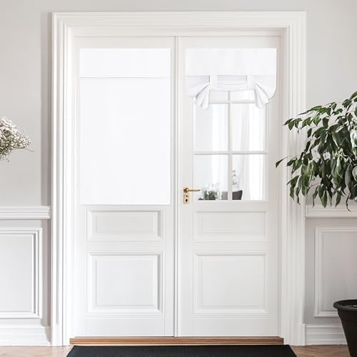 NICETOWN 34x48 White Blackout French Door Curtain for Half Window, No Drilling