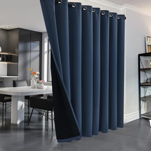 Deconovo 100% Blackout Curtains with Black Liner, Thermal Insulated Noise?Reducing Grommet Drapes, Double?Layer Room Darkening for Bedroom, Nursery, Home Office,1 Panels,Navy,100W x 108L