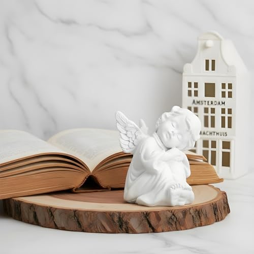 Sibba Sleeping Angel Cherub Statue - Small White Resin Figurine