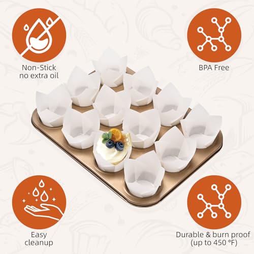 JIRNGLA 200pcs White Tulip Cupcake Liners, Greaseproof Parchment Muffin Cups