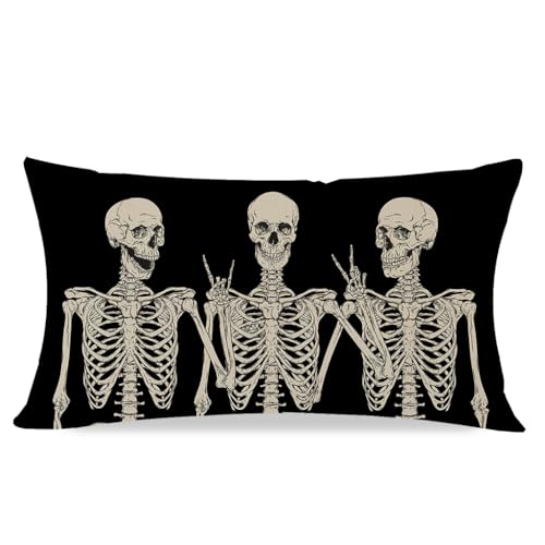 PANDICORN Skeleton Halloween Throw Pillow Cover, 12x20 Inch Farmhouse Decor