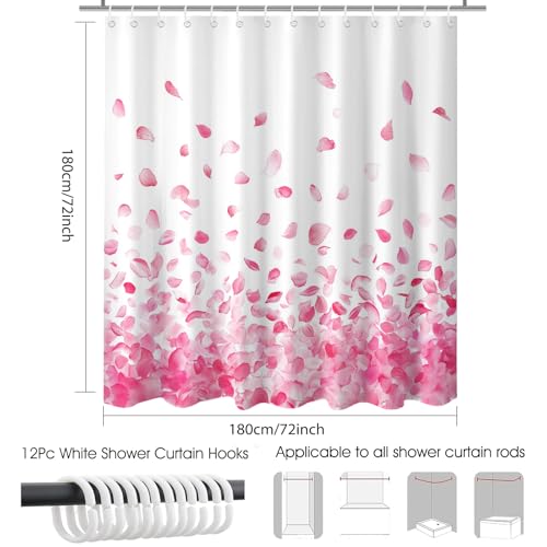 Mocsicka Pink Floral Shower Curtain, 72"x72" Waterproof Bathroom Decor