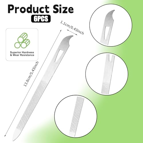 6 Pack Stainless Steel Nail File Set with Pointed Tip - 5.5 Inch