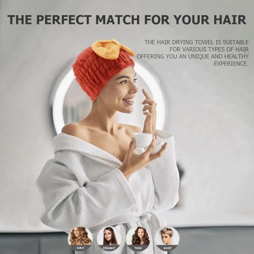 Tihebax 2-Pack Microfiber Hair Towel Wrap - Fast Drying Cap, Red & Yellow