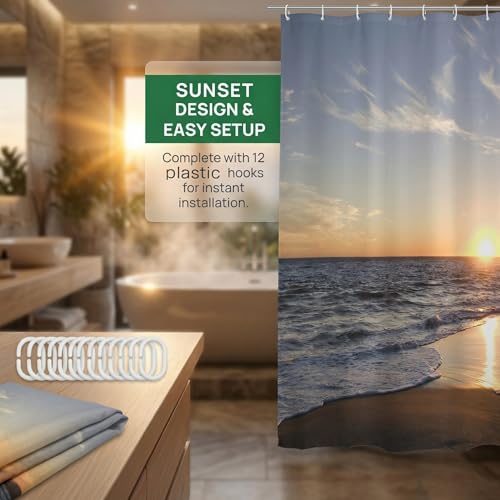 Goodbath 84 Inch Beach Sunset Shower Curtain 72x84 Waterproof Polyester