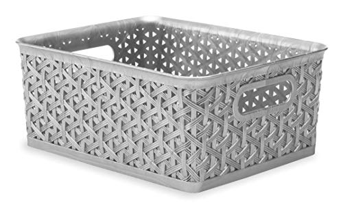 Whitmor Small Resin Woven Storage Tote, Silver, 9.76" x 7.8" x 3.94"
