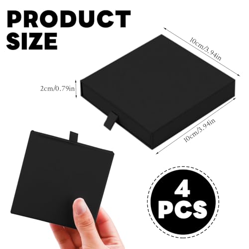 4 Pack Square Jewelry Gift Boxes with Drawer Design - Black
