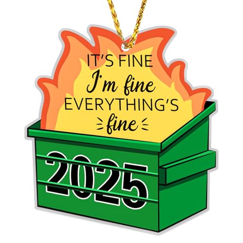 Funny 2025 Dumpster Fire Christmas Ornament - Everything's Fine