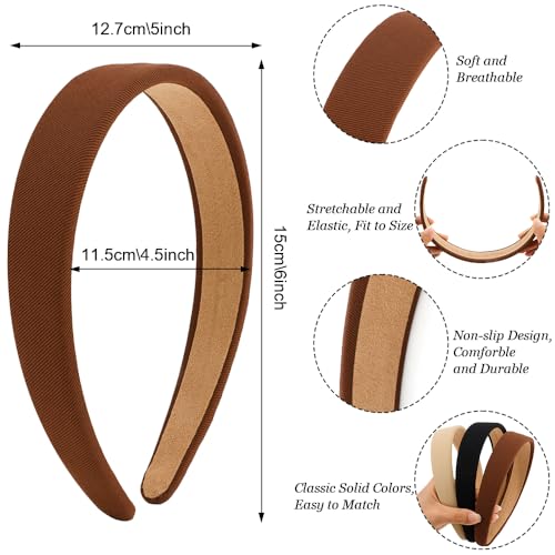 TODDER 3-Piece Padded Headbands for Women Wide Non-Slip Hair Bands