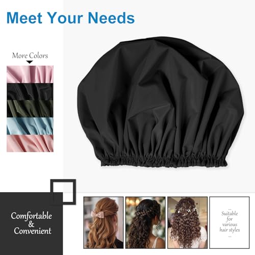 CHFONG Large Waterproof Shower Cap for Women - Double Layer Reusable Bath Cap