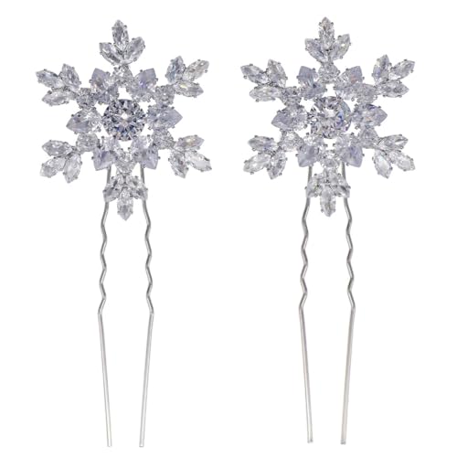 SICOPEE 2 Pack Crystal Snowflake Hair Pins Silver Bridal Accessories