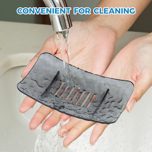 Self-Draining Soap Dish Set of 2 - Black & White Bathroom Holder