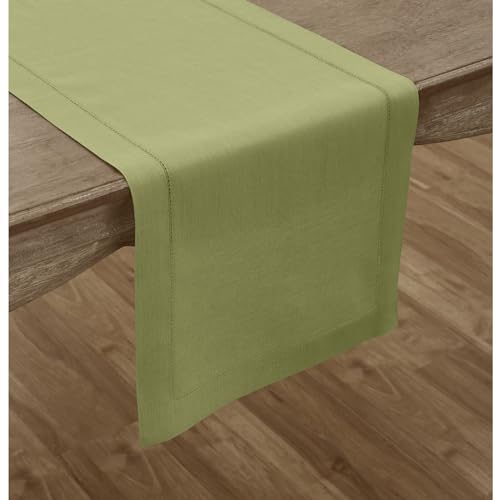 Solino Home 100% Linen Table Runner 108 Inches Moss Green 14 x 108 in - Elegant Dining Decor
