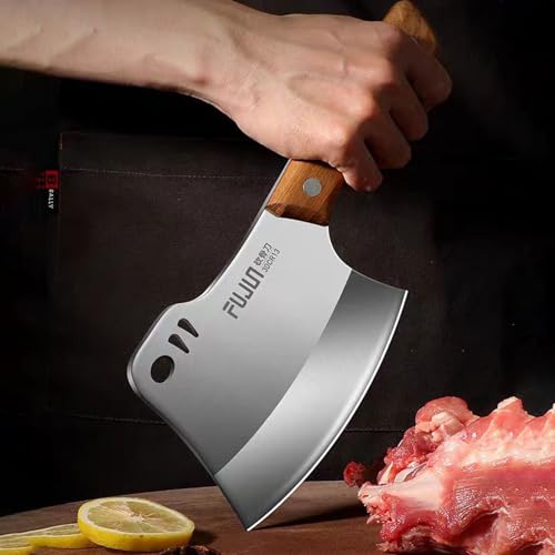 Kvlniqs Heavy Duty Meat Cleaver Axe, Full Tang Stainless Steel Butcher Knife