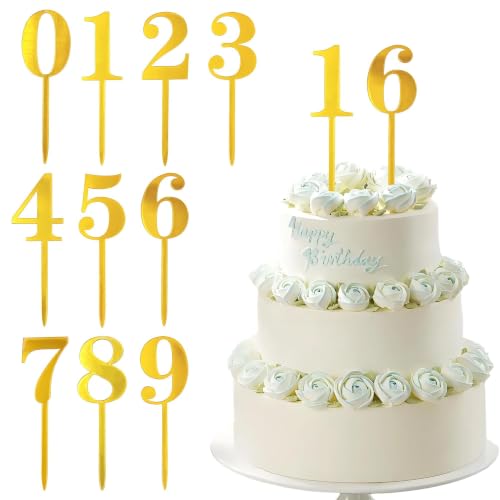 Personalized Gold Acrylic Number Cake Toppers Set (0-9)