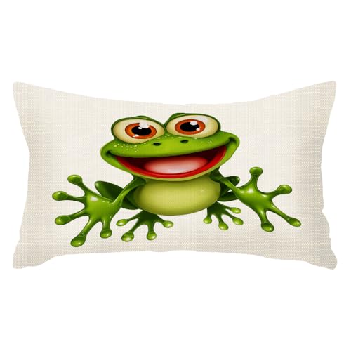 Funny Frog Throw Pillow Cover 12x20 Inch - Cotton Linen Cushion