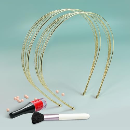 GAQWOK Multi-Layer Metal Headbands for Women - 2 Pcs Gold Hair Bands